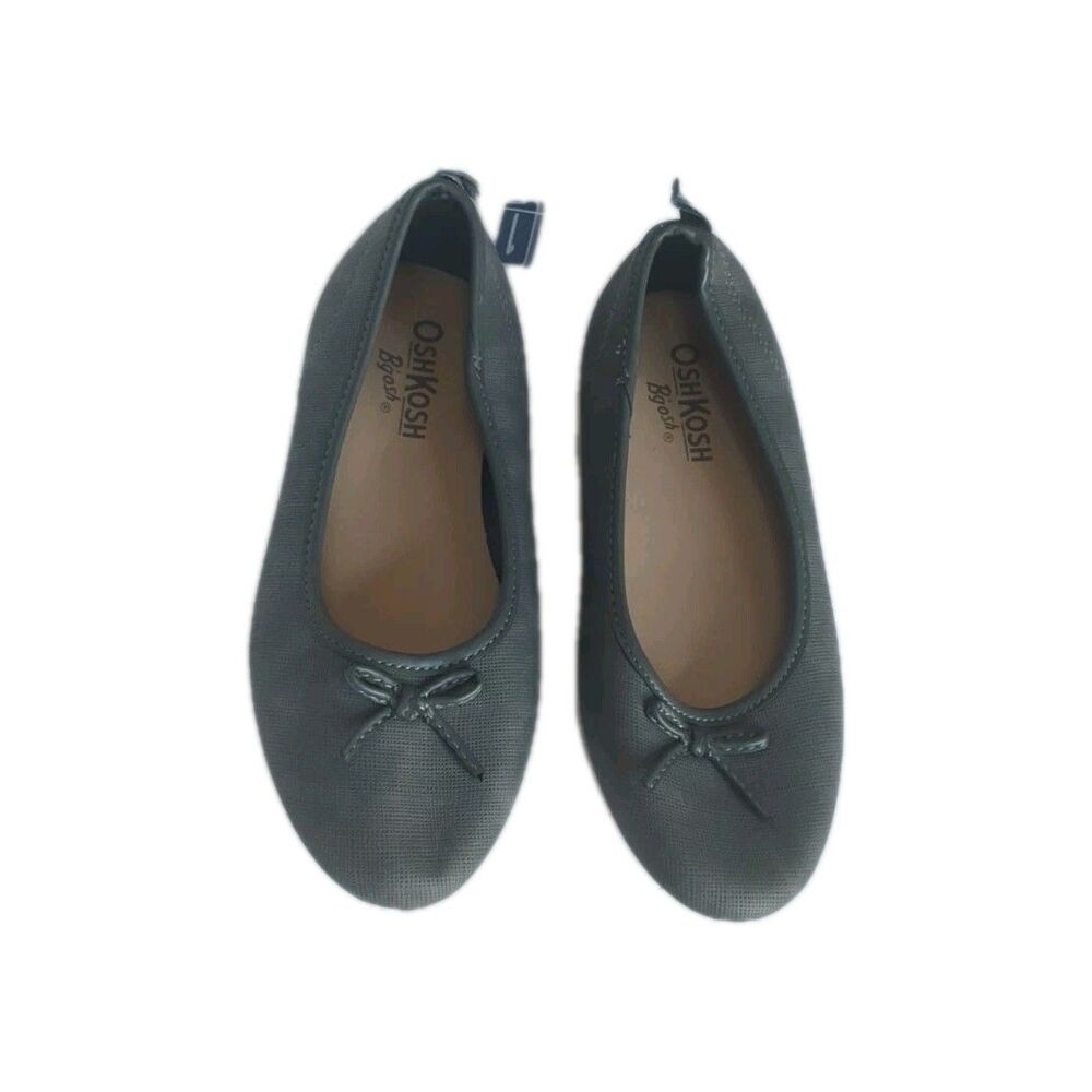 NWT Oshkosh Ballerina Flats Girls 1M Dress  Sandals Bow Slip On Dark Grey NEW